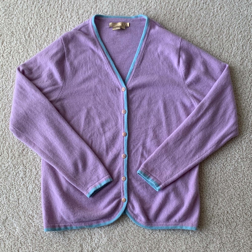 Studio 121 Women’s Cashmere Button Up Cardigan Size L Lilac Purple